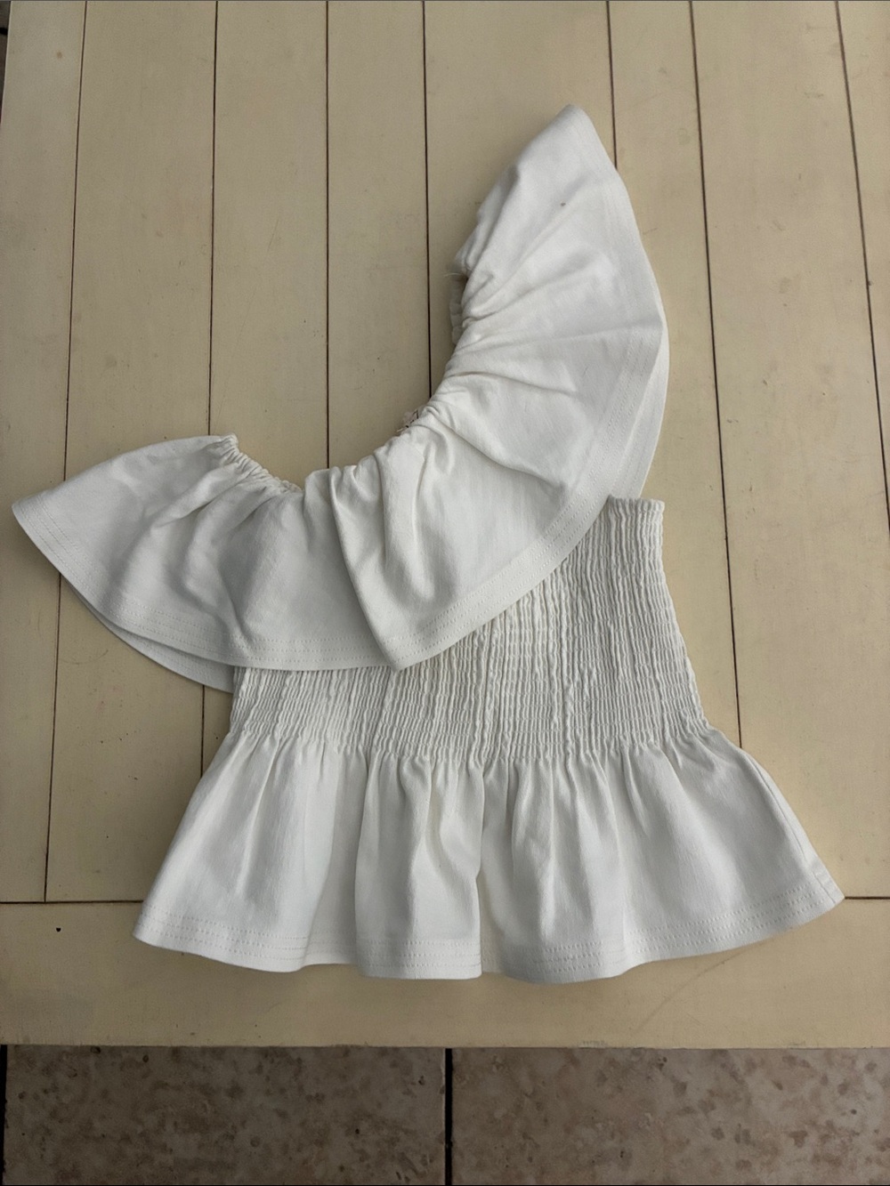 Cinq au Sept ruffled off shoulder smocked top